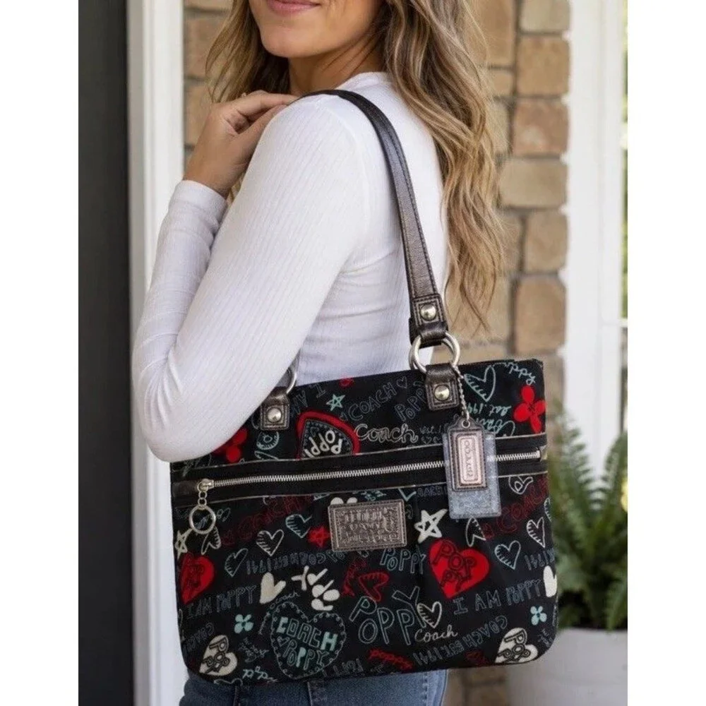Coach Poppy G1020-16052 Large Glam Tote W Graffiti Print Tote READ
